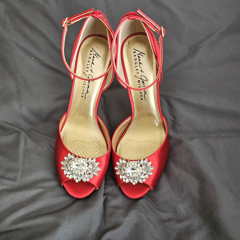 Red Satin Women Shoes with Crystal Embellishments